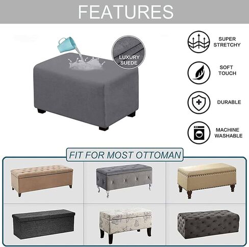 Waterproof Ottoman Cover Rectangle, Stretch Velvet Soft Ottoman Slipcovers Fit Folding Storage Stool with Elastic Bottom-Khaki-Medium in Saudi Arabia