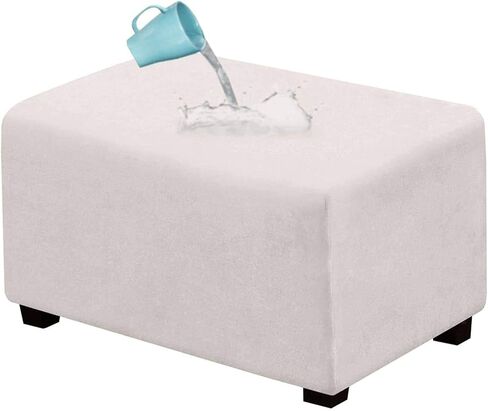 Waterproof Ottoman Cover Rectangle, Stretch Velvet Soft Ottoman Slipcovers Fit Folding Storage Stool with Elastic Bottom-Khaki-Medium in Saudi Arabia