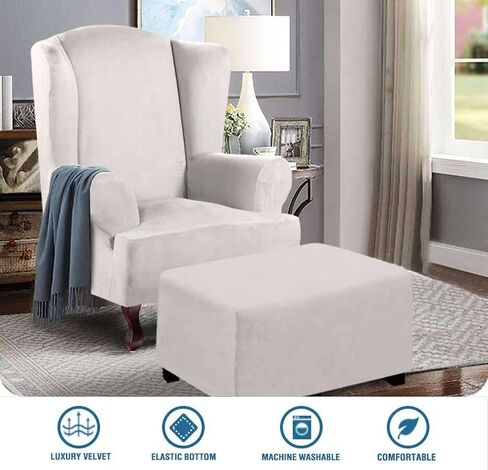 Waterproof Ottoman Cover Rectangle, Stretch Velvet Soft Ottoman Slipcovers Fit Folding Storage Stool with Elastic Bottom-Khaki-Medium in Saudi Arabia