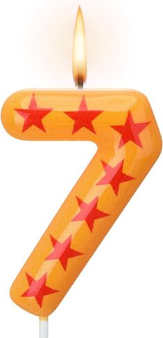 Number 8 Anime Theme Birthday Number Candles Yellow and Red Stars Print Birthday Cake Topper Candles Numeral Birthday Candle for Boy Husband Party Decor Supplies in Saudi Arabia