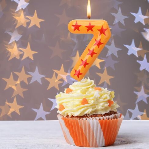 Number 8 Anime Theme Birthday Number Candles Yellow and Red Stars Print Birthday Cake Topper Candles Numeral Birthday Candle for Boy Husband Party Decor Supplies in Saudi Arabia