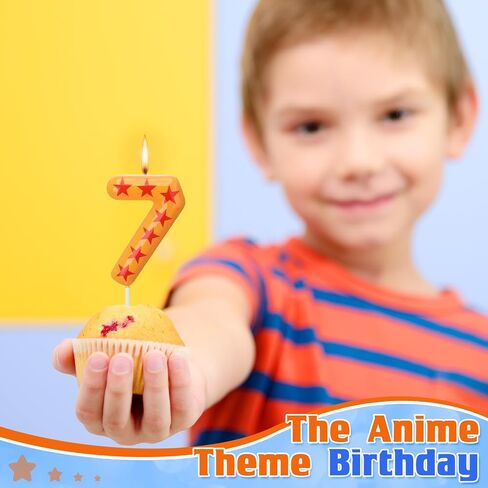 Number 8 Anime Theme Birthday Number Candles Yellow and Red Stars Print Birthday Cake Topper Candles Numeral Birthday Candle for Boy Husband Party Decor Supplies in Saudi Arabia