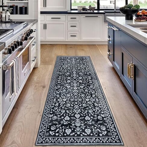 Vintage Washable 2x5 Rug Runner, Sage Green Beige Runners for hallways, Super Soft Kitchen Runner Rug Non Slip, Print Faux Wool Floral Thin Carpet Runner for Entryway Indoor Bedroom in Saudi Arabia
