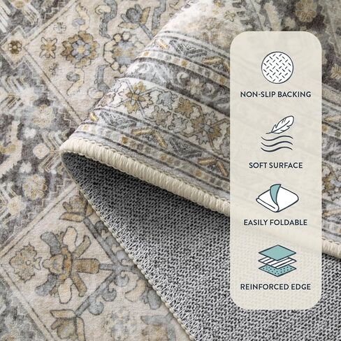 Lahome Vintage Kitchen Runner Rug, Washable Runners for Hallway 2x10 Long Runner Rug Non Slip Entryway Runner Indoor, Grey Geometric Stain Resistant Carpet Runners for Kitchen Floor Hallway in Saudi Arabia