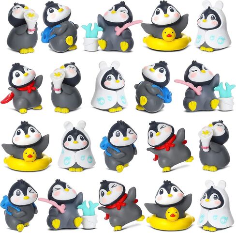 Macarrie 20 Pcs Penguin Figurines Cute Penguin Characters Toys Penguin Figures Cake Toppers Decorations Winter Small Penguin Figurines for Boy Girl Gift Birthday Landscape Party(Cute Style) in Kuwait