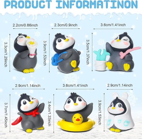 Macarrie 20 Pcs Penguin Figurines Cute Penguin Characters Toys Penguin Figures Cake Toppers Decorations Winter Small Penguin Figurines for Boy Girl Gift Birthday Landscape Party(Cute Style) in Kuwait