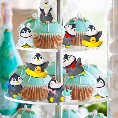 Macarrie 20 Pcs Penguin Figurines Cute Penguin Characters Toys Penguin Figures Cake Toppers Decorations Winter Small Penguin Figurines for Boy Girl Gift Birthday Landscape Party(Cute Style) in Kuwait