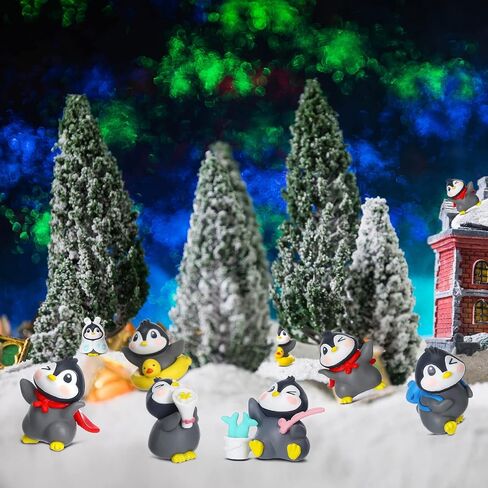 Macarrie 20 Pcs Penguin Figurines Cute Penguin Characters Toys Penguin Figures Cake Toppers Decorations Winter Small Penguin Figurines for Boy Girl Gift Birthday Landscape Party(Cute Style) in Kuwait