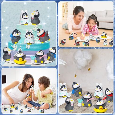 Macarrie 20 Pcs Penguin Figurines Cute Penguin Characters Toys Penguin Figures Cake Toppers Decorations Winter Small Penguin Figurines for Boy Girl Gift Birthday Landscape Party(Cute Style) in Kuwait