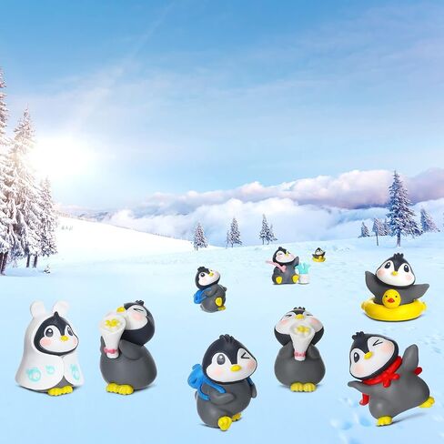 Macarrie 20 Pcs Penguin Figurines Cute Penguin Characters Toys Penguin Figures Cake Toppers Decorations Winter Small Penguin Figurines for Boy Girl Gift Birthday Landscape Party(Cute Style) in Kuwait