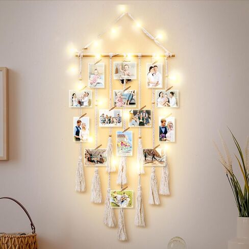 popotop Home Wall Decor Hanging Photo Display, Teenager Teen Girl Gifts,Boho Photograph Picture Ornament with LED Light String,Photo Clip Holder for Children Christmas Gifts in Kuwait