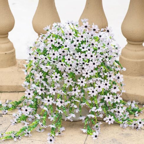 Fall Artificial Hanging Flowers for Outdoors Fake Plants Decoration,2 Bundles Faux Silk Colorful Daisy Eucalyptus Realistic UV Resistant for Outside Home Planter Porch Patio Yard Decor(Purple) in Saudi Arabia