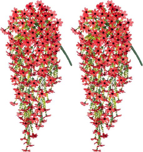 Fall Artificial Hanging Flowers for Outdoors Fake Plants Decoration,2 Bundles Faux Silk Colorful Daisy Eucalyptus Realistic UV Resistant for Outside Home Planter Porch Patio Yard Decor(Purple) in Saudi Arabia