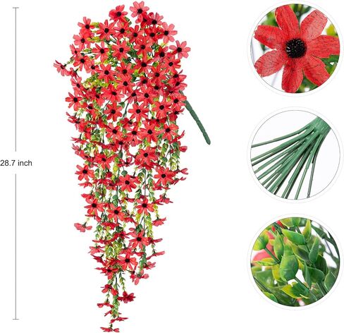 Fall Artificial Hanging Flowers for Outdoors Fake Plants Decoration,2 Bundles Faux Silk Colorful Daisy Eucalyptus Realistic UV Resistant for Outside Home Planter Porch Patio Yard Decor(Purple) in Saudi Arabia