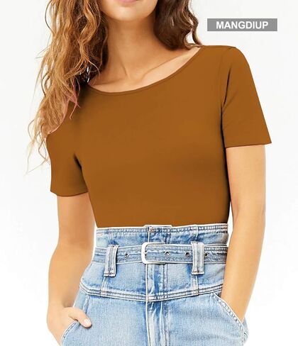 MANGDIUP Bodysuit for women Round Collar Crew Neck Round Neck Short Sleeve Bodysuits Jumpsuits in Saudi Arabia