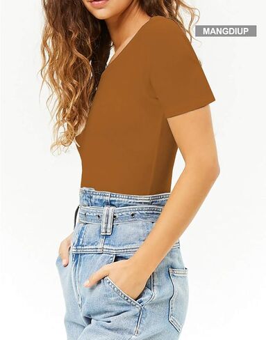 MANGDIUP Bodysuit for women Round Collar Crew Neck Round Neck Short Sleeve Bodysuits Jumpsuits in Saudi Arabia