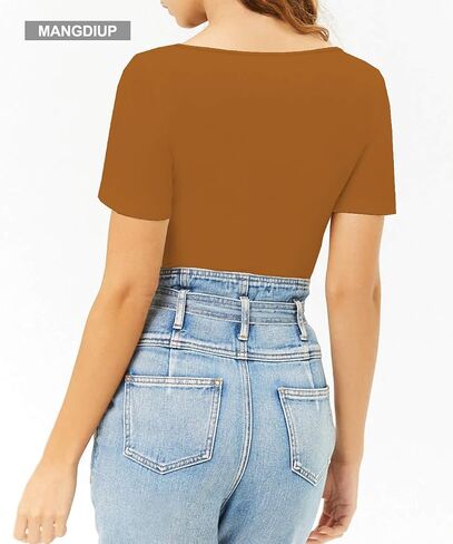 MANGDIUP Bodysuit for women Round Collar Crew Neck Round Neck Short Sleeve Bodysuits Jumpsuits in Saudi Arabia