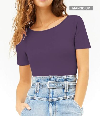 MANGDIUP Bodysuit for women Round Collar Crew Neck Round Neck Short Sleeve Bodysuits Jumpsuits in Saudi Arabia