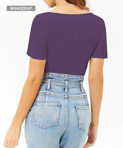 MANGDIUP Bodysuit for women Round Collar Crew Neck Round Neck Short Sleeve Bodysuits Jumpsuits in Saudi Arabia