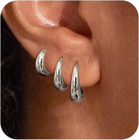 Risamil Hoop Earrings for Women 14K Gold Plated/Silver Hoops Simple Gold Knot Huggie Small Hoop Earrings Set Trendy Gold Hoops Everyday Wear Gold Earrings for Women Girls Jewelry in Kuwait