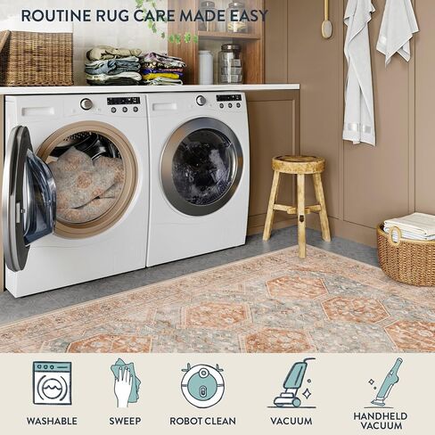 Lahome Vintage Kitchen Runner Rug, Washable Runners for Hallway 2x10 Long Runner Rug Non Slip Entryway Runner Indoor, Grey Geometric Stain Resistant Carpet Runners for Kitchen Floor Hallway in Saudi Arabia