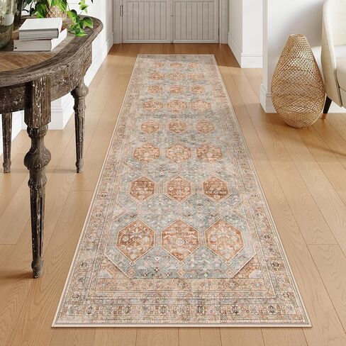 Lahome Vintage Kitchen Runner Rug, Washable Runners for Hallway 2x10 Long Runner Rug Non Slip Entryway Runner Indoor, Grey Geometric Stain Resistant Carpet Runners for Kitchen Floor Hallway in Saudi Arabia