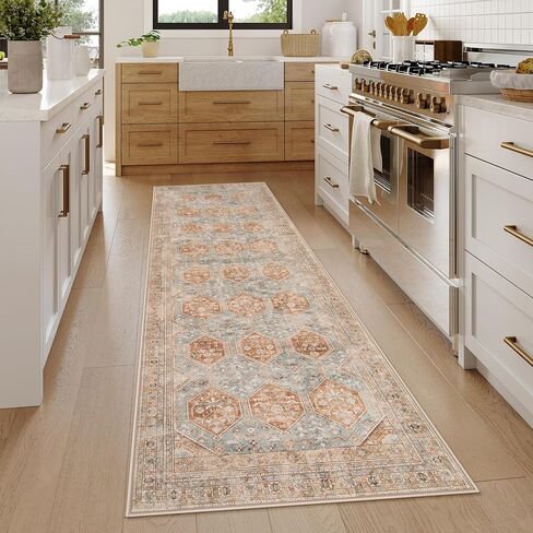 Lahome Vintage Kitchen Runner Rug, Washable Runners for Hallway 2x10 Long Runner Rug Non Slip Entryway Runner Indoor, Grey Geometric Stain Resistant Carpet Runners for Kitchen Floor Hallway in Saudi Arabia