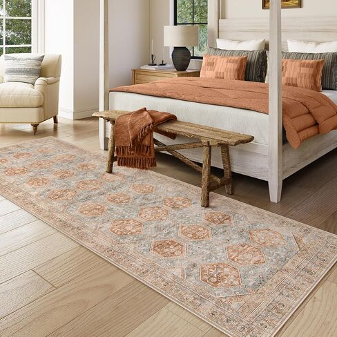 Lahome Vintage Kitchen Runner Rug, Washable Runners for Hallway 2x10 Long Runner Rug Non Slip Entryway Runner Indoor, Grey Geometric Stain Resistant Carpet Runners for Kitchen Floor Hallway in Saudi Arabia