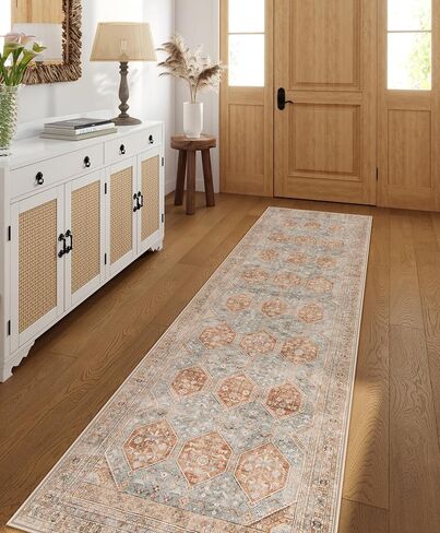 Lahome Vintage Kitchen Runner Rug, Washable Runners for Hallway 2x10 Long Runner Rug Non Slip Entryway Runner Indoor, Grey Geometric Stain Resistant Carpet Runners for Kitchen Floor Hallway in Saudi Arabia