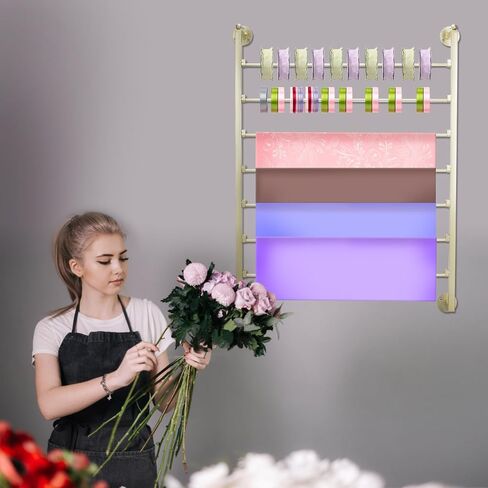 Ribbon Storage Organizer,Wall Mounted Ribbon Organizer,Wrapping Paper Rack,7-Layer Metal Ribbon Storage for Craft Room,Flower Shop,Gift Wrapping Paper in Saudi Arabia