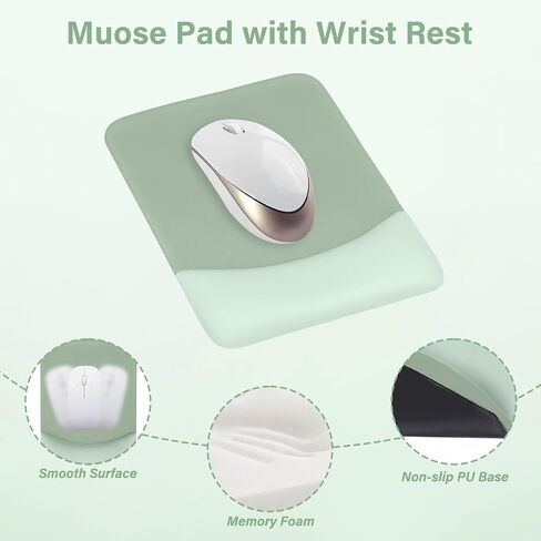 MOSISO Keyboard Wrist Rest & Mouse Pad with Wrist Rest, Green | Rectangular Ergonomic Mousepad, Non-Slip Base, Home/Office Pain Relief & Easy Typing, Neoprene Cloth & Raised Silicone Lining in Kuwait