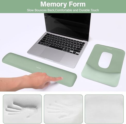 MOSISO Keyboard Wrist Rest & Mouse Pad with Wrist Rest, Green | Rectangular Ergonomic Mousepad, Non-Slip Base, Home/Office Pain Relief & Easy Typing, Neoprene Cloth & Raised Silicone Lining in Kuwait