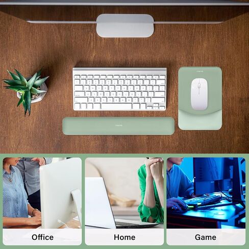 MOSISO Keyboard Wrist Rest & Mouse Pad with Wrist Rest, Green | Rectangular Ergonomic Mousepad, Non-Slip Base, Home/Office Pain Relief & Easy Typing, Neoprene Cloth & Raised Silicone Lining in Kuwait