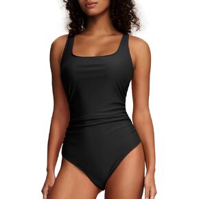 Hilor Women's Underwire One Piece Swimsuit Ruched Tummy Control Bathing Suits Push Up Tank Swimwear