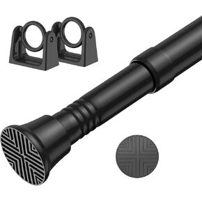 1pack Black Tension Curtain Rod with Two Brackets - 18-36 Inch Adjustable Spring Loaded Curtain Rods Small Tension Rod Spring Curtain Rod No Drilling Expandable Spring Rod for Doors and Windows