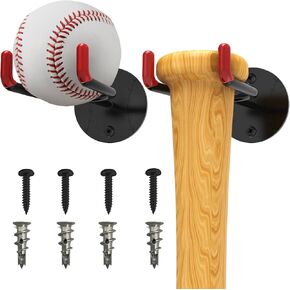 2 Pcs ﻿Baseball Bat and Ball Holder Wall Mounted Organization and Storage Rack,Baseball Bat Holders,Display Stand for Baseball Bat,Bat Hooks for Baseball & Softball Bat