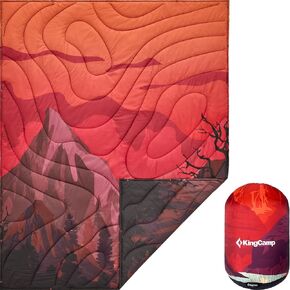 KingCamp Lightweight Camping Blanket - Puffy Printed Warm Camping Quilt with Snap Button - Portable for Travel, Hiking, Stadium, Airplane - 79" x 57" - Cyan