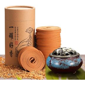 Incense Coils, 96pcs Handmade Coils Incense with Ceramic Holder, Natural Sandalwood Scent Coils with No Chemicals, Long Burning Time for 2-4 Hours to Relieve Stress and Anxiety for Sleep Relax Yoga