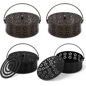 4 Pieces Mosquito Coil Holder Incense Coil Holder with ​Handle Round Metal Sandalwood Holder Portable Hanging Incense Burner Holder for Home Camping Indoor Outdoor Patio, Black and Bronze
