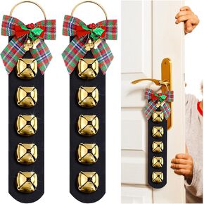 Zhanmai Christmas Jingle Bells for Door Knob 2 Pieces Bells Security for Door Bells Door Hanger with Bow Welcome Bell Door Hanger for Christmas Decor and Holiday Decorations (Gold, 10 Inch)