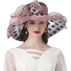 Women’s Organza Church Tea Party Wedding Fascinator Hat UV-Anti Wide Brim Sun Hats