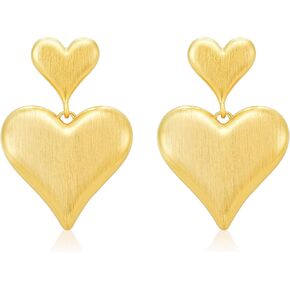 Mierfyni Gold Heart Earrings Dangle, Big Heart Dangle Earrings for Women, Sparkly Large Heart Shaped Earrings, Trendy Double Heart Drop Earrings, Cute Love Heart Dangling