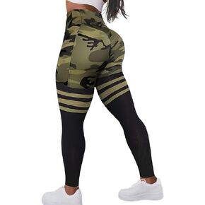Flamingals Seamless Butt Lifting Leggings with Flap Pockets Workout Colorblock Cargo Leggings for Women