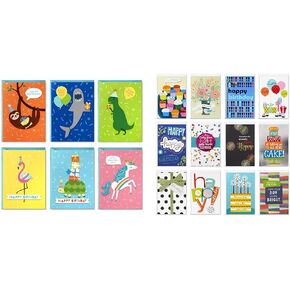 Hallmark Birthday Cards for Kids Assortment, 48 Cards with Envelopes (Dinosaurs, Sloths, Unicorns, Flamingos, Turtles, Sharks)