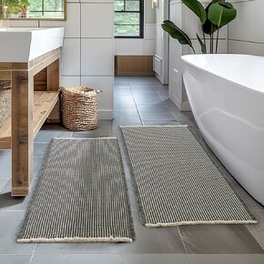 MIULEE Set of 2 Waffle Bathroom Rugs, Boho Bath Rugs Non Slip Washable, Super Absorbent Bath Mats, Ultra Soft Rubber Backed Shower Mats for Bathroom Floor, Tub and Shower, Brown, 18x30 Inch