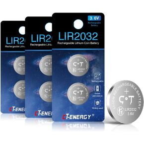 CT-ENERGY 2032 Battery Rechargeable 12 Pack with Lithium Button Battery Charger,3.6V Rechargeable CR2032 Batteries Charger with 8 Charging Slots