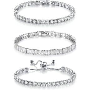 VOGLUX Tennis Bracelets for Women Cubic Zirconia Bracelets for Women Girls Adjustable Slider Bracelet Set Fashion Jewelry Wedding Gift Valentine's Day Gift