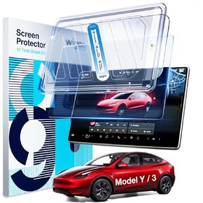 Wigoo 2024 Upgrade Tesla Model Y /3 Accessories Screen Protector Matte [No More Glare & Fingerprint] 9H Tempered Glass Protector for Model Y(2020~2024) Model 3(2017~2023) - Mounting Frame Kit