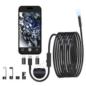 JSE Endoscope Camera with Light, 16.4FT Waterproof Borescope 1920P HD, Semi-Rigid Cable Snake Camera, 8 Adjustable High Brightness LED Lights Inspection Camera for iPhone, Android, iPad