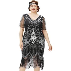 BABEYOND Great Gatsby Dresses Set for Women Plus Size Cocktail Dress 1920s Flapper Costume for Women with Accessories Set